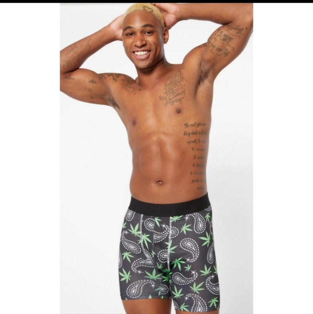 Black Paisley Mary Jane Print Long Length Boxer Briefs Mens NWT